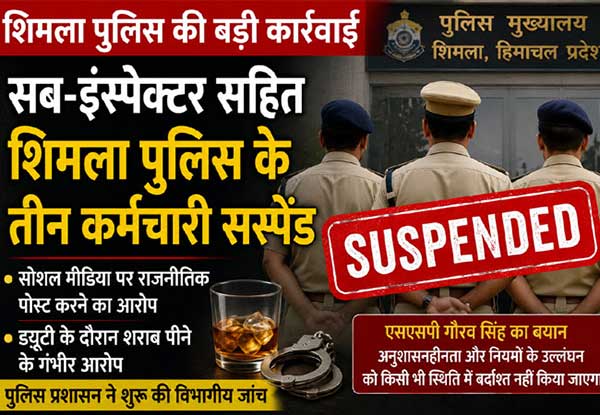 सब-इंस्पेक्टर सहित शिमला पुलिस के तीन कर्मचारी सस्पेंड